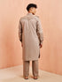 Men's Grey Fine Satin Kurta Pyjama Set Shirt Collar Button Placket